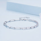 925 Sterling Silver Pavé Setting CZ Bracelet with Platinum Plating, Adjustable 14.5+3cm, for Women