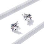 925 Sterling Silver Earrings with Pavé Setting CZ, Oxidized, 1.4x0.9cm for Women