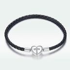 925 Sterling Silver Leather 17cm Bracelet with Oxidized CZ for Women