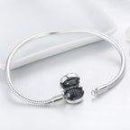 925 Sterling Silver Bracelet with Cat Head Charm, 17cm for Women