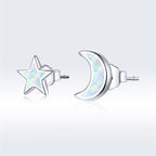 925 Sterling Silver Opal Earrings for Women - Star & Moon Design