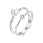 925 Sterling Silver & Moissanite Ring with Freshwater Pearl - Size 6 - Women's Jewelry