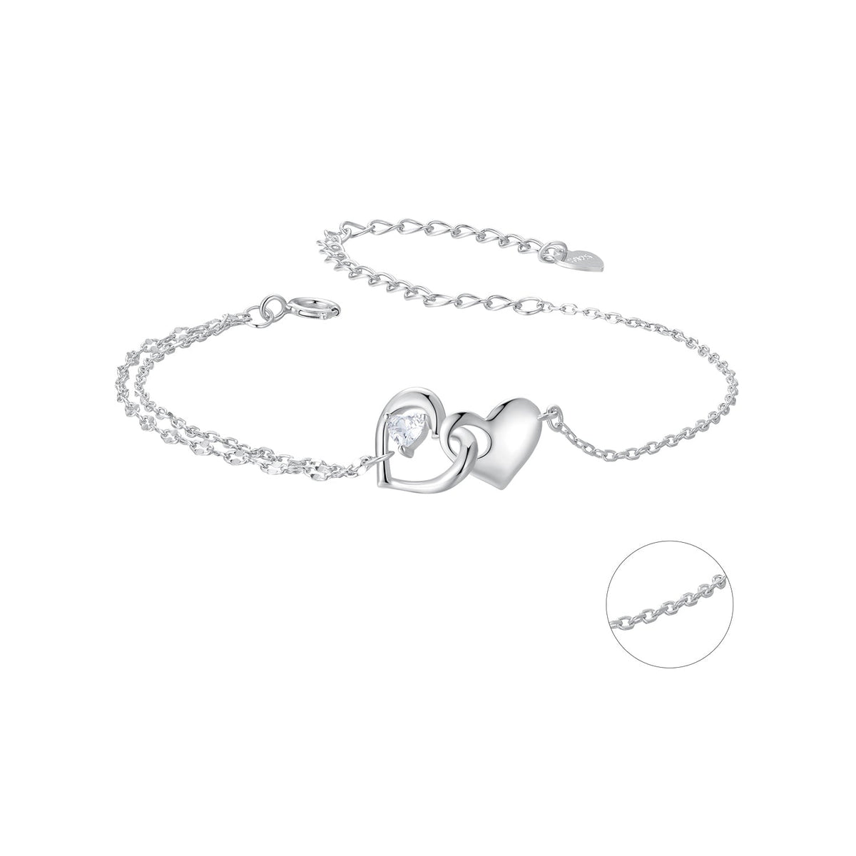 925 Sterling Silver Bracelet with Pave Setting CZ and White Gold Plating