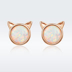 925 Sterling Silver Plated Rose Gold Opal Earrings 0.8cm for Women