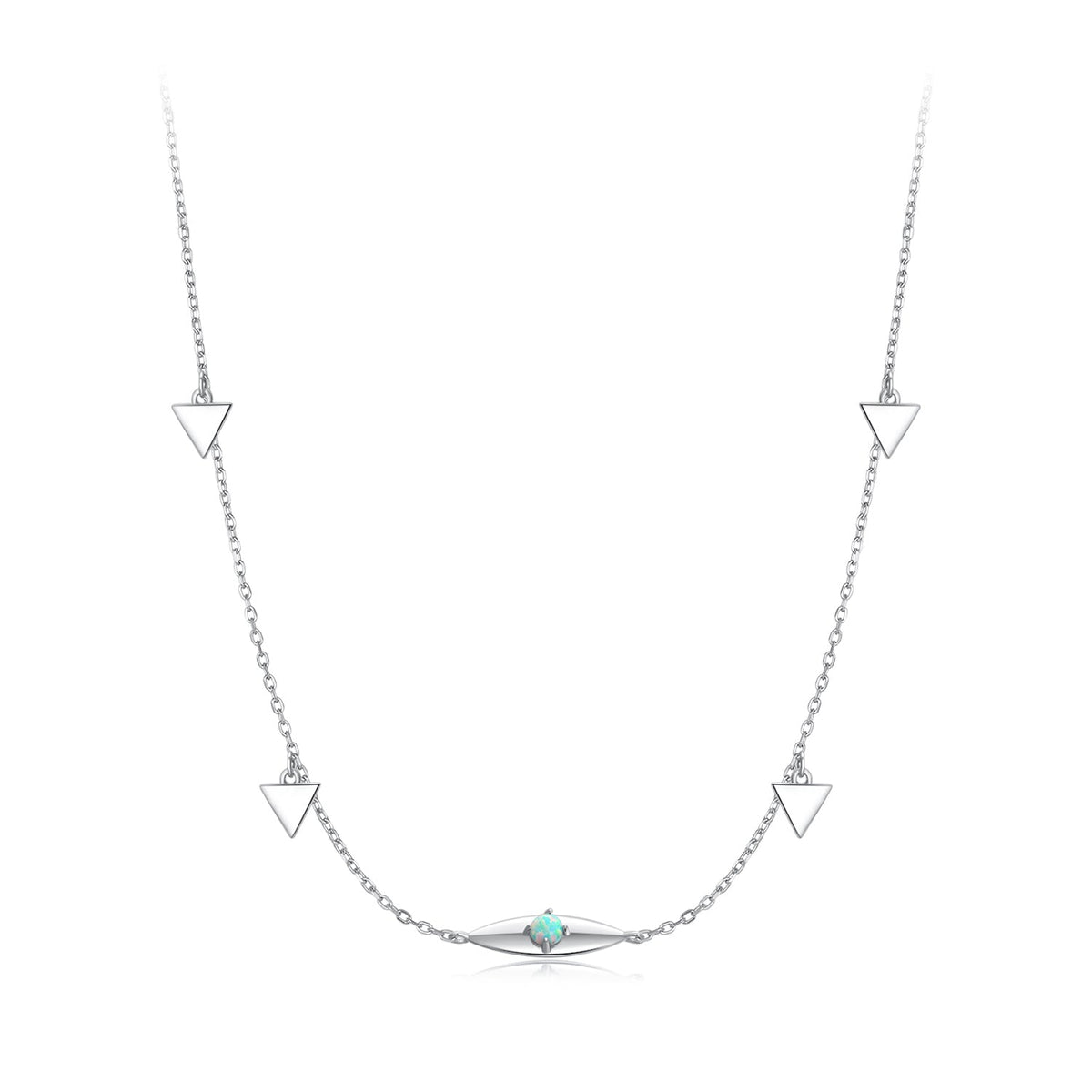 925 Sterling Silver Opal Pendant Necklace for Women - 40+5cm Adjustable Length
