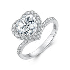 925 Sterling Silver White Gold Plated 2ct Moissanite Heart Ring Size 6 for Women