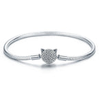 925 Sterling Silver Bracelet with Cat Head Charm, 17cm for Women
