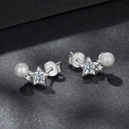 925 Sterling Silver 0.20 Carat Moissanite Earrings with Synthetic Pearl for Women