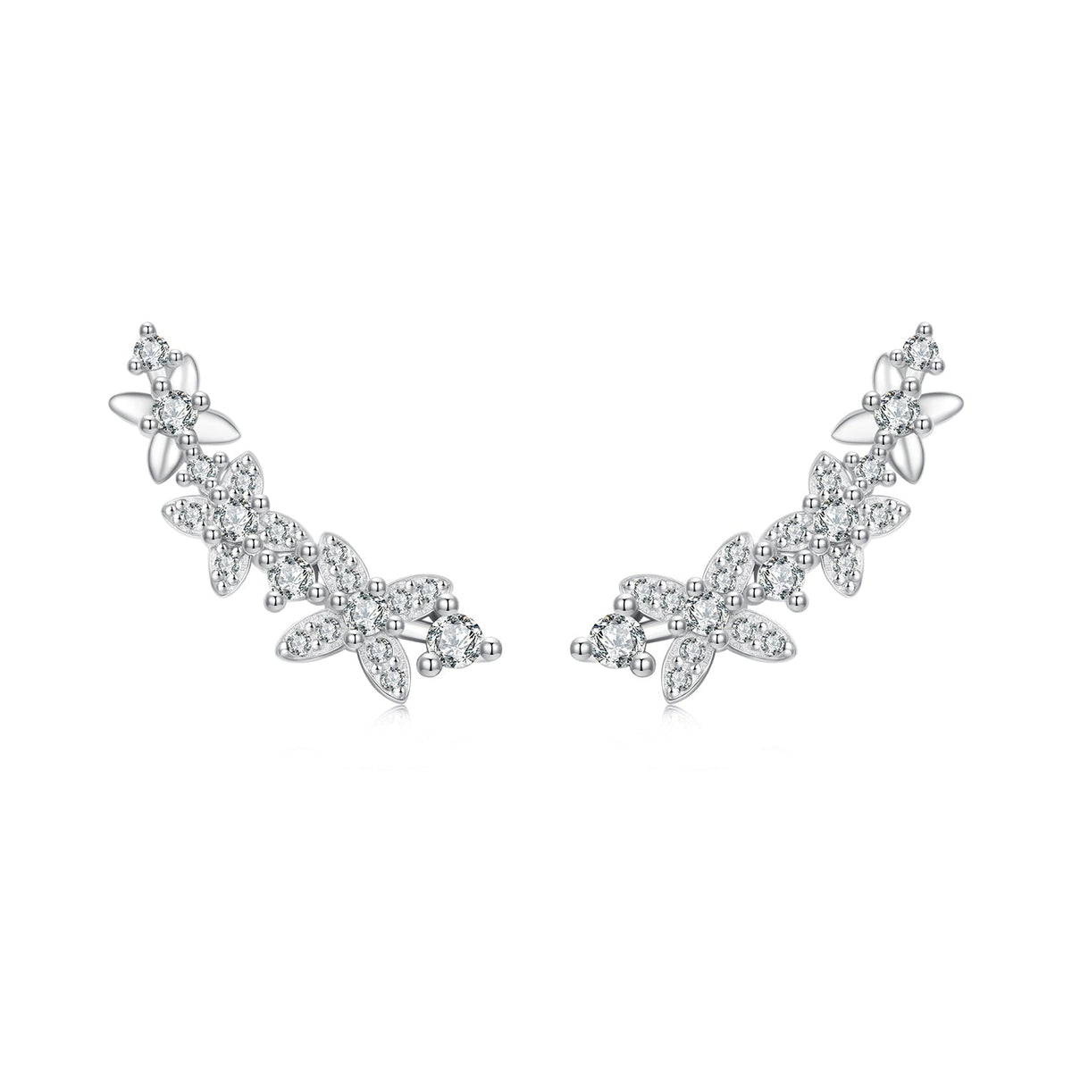 925 Sterling Silver White Gold Plated CZ Earrings 0.5*1.8cm for Women