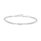 925 Sterling Silver Bracelet with Pavé Setting CZ, Platinum Plated, 14.5+3cm, for Women