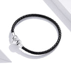 925 Sterling Silver Leather 17cm Bracelet with Oxidized CZ for Women