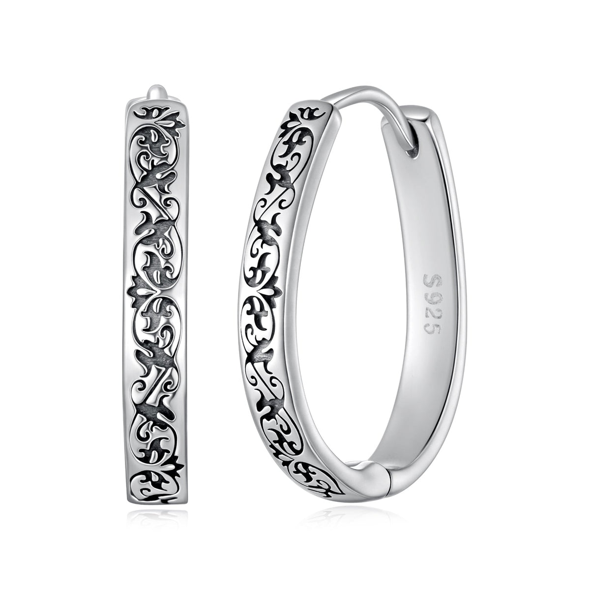 925 Sterling Silver Earrings for Women - 2.0*0.3cm, Inner Diameter 1.7cm, Oxidized Silver