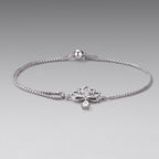 925 Sterling Silver Adjustable Chain Bracelet with White Gold Plating and CZ for Women
