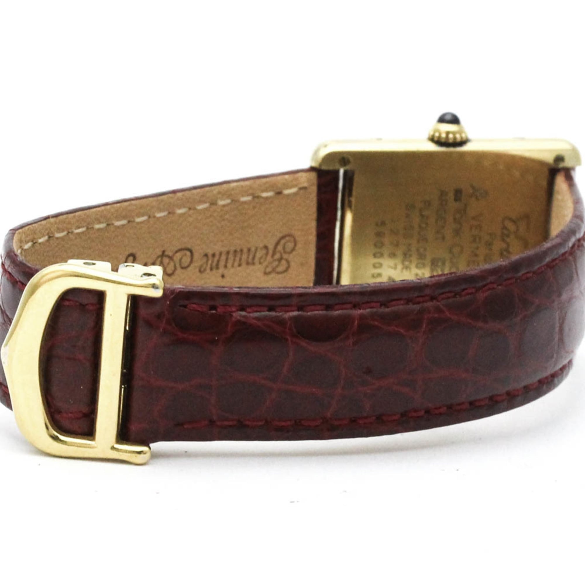 Cartier Tank Vermeil Gold Plated Leather Quartz Mens Watch — CR-590005