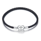 925 Sterling Silver Leather 17cm Bracelet with Oxidized CZ for Women