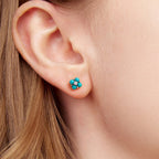925 Sterling Silver Earrings with Synthetic Turquoise and CZ in Oxidized Finish