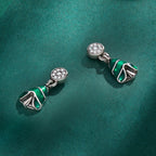 925 Sterling Silver Earrings with Enamel and Pavé Set CZ in Oxidized Silver