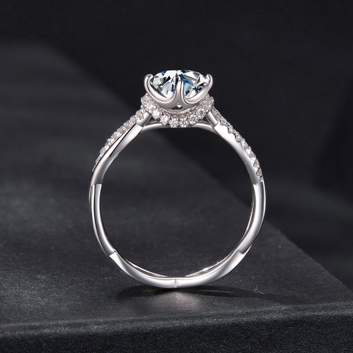 925 Sterling Silver Moissanite Ring in Size 7 with Pavé Setting for Women