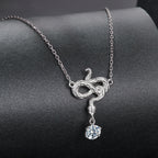 925 Sterling Silver Moissanite 0.50 Carat Necklace with CZ Pavé Setting in White Gold, 40+5cm for Women