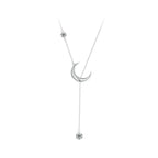 925 Sterling Silver Pavé Setting CZ Moon Necklace for Women