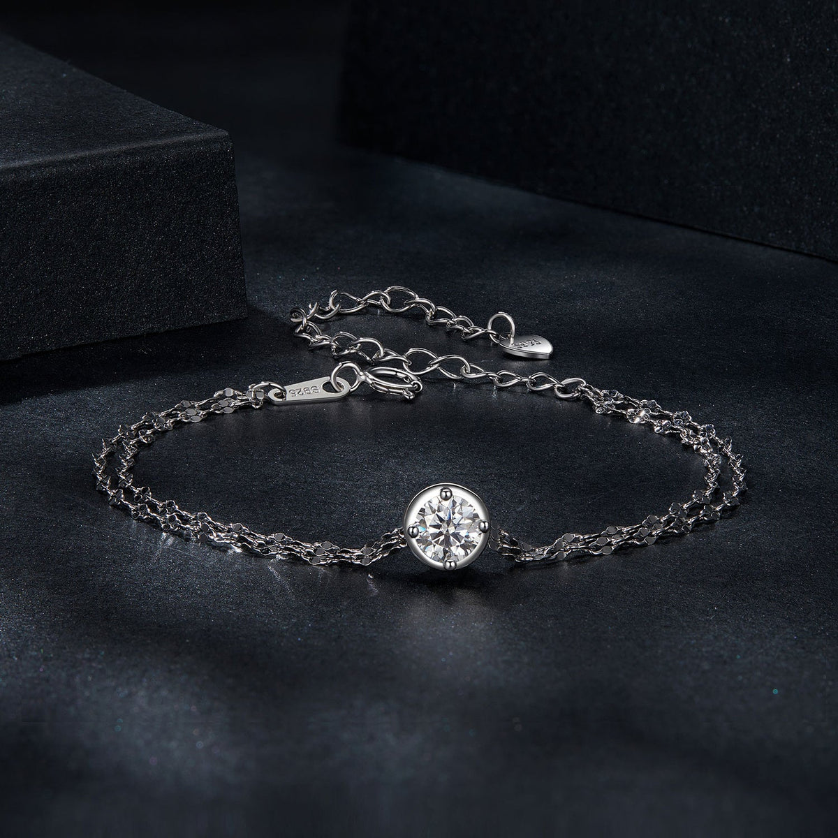 925 Sterling Silver 0.50 Carat Moissanite Bracelet for Women - 15+6cm - Plated White Gold