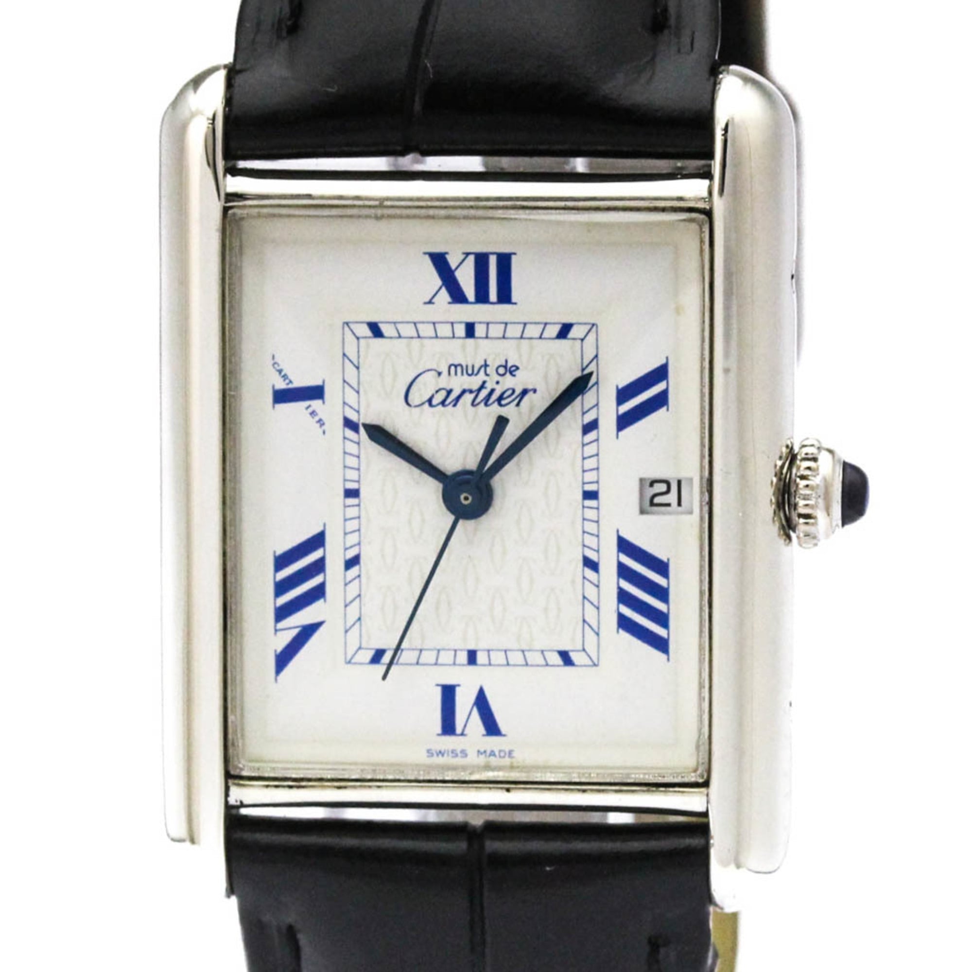 Cartier Must Tank Steel & Leather Quartz Mens Watch — W1014154