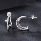 925 Sterling Silver Moissanite Earrings for Women - 1.4x0.5cm, Pavé Setting