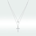 925 Sterling Silver Adjustable Platinum Plated Necklace with CZ - 1.4cm for Women