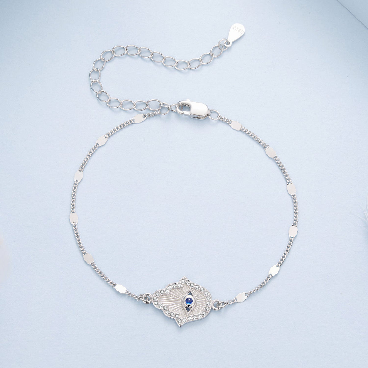 925 Sterling Silver + White Gold Plated 15cm Adjustable Bracelet with CZ and Synthetic Spinel for Women