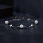 925 Sterling Silver 3mm Moissanite & Shell Pearl Bracelet for Women