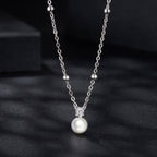 925 Sterling Silver Moissanite and Freshwater Pearl Necklace 40+5cm for Women