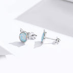 925 Sterling Silver Plated Rose Gold Opal Earrings 0.8cm for Women
