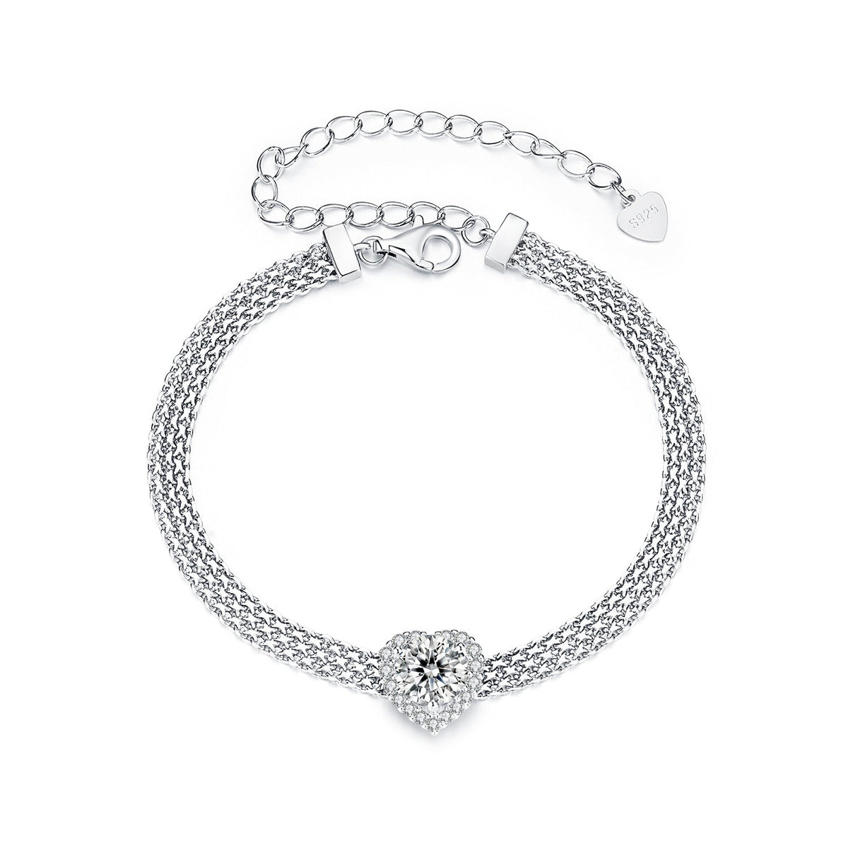 925 Sterling Silver & 1 Carat Moissanite & CZ White Gold Plated Bracelet for Women