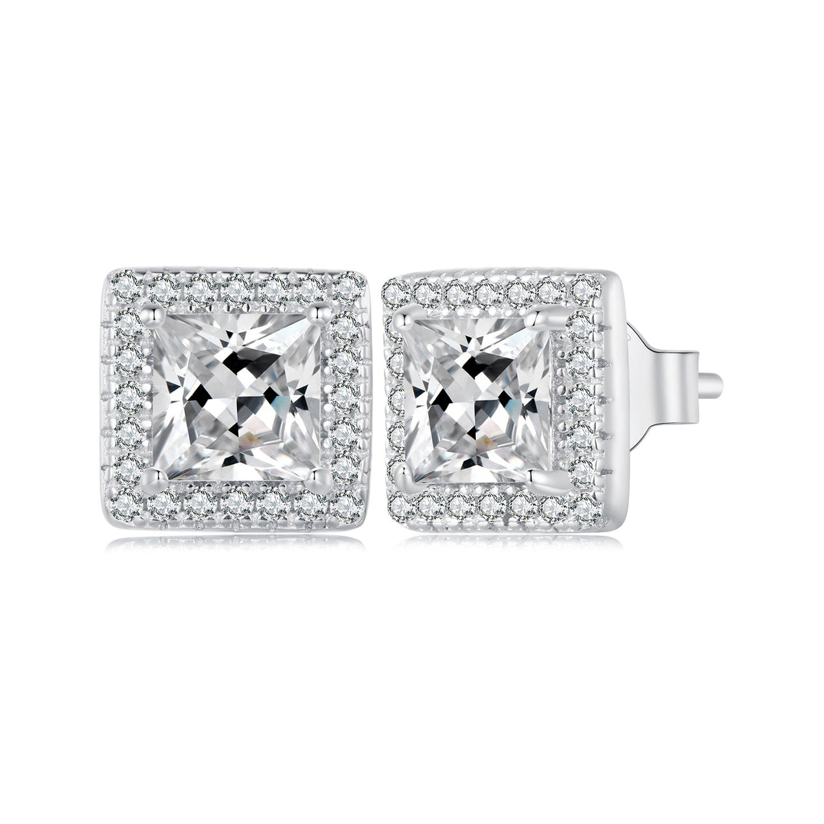 925 Sterling Silver Earrings with Pavé Setting CZ and Platinum Plating.