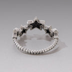 925 Sterling Silver Oxidized Rings with Pavé Setting CZ, Size 6.0 for Women