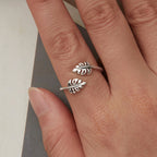 925 Sterling Silver Oxidized Leaf Ring for Women