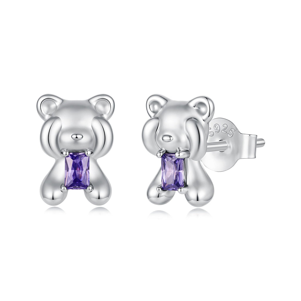 925 Sterling Silver White Gold Plated 0.9 x 0.6 cm Pavé CZ Earrings for Women