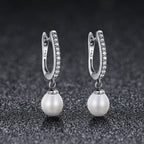 925 Sterling Silver Freshwater Pearl Earrings with Pavé Setting CZ for Women