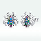 925 Sterling Silver Earrings with Pavé Setting CZ, Oxidized Silver, 0.7*0.8 cm for Women