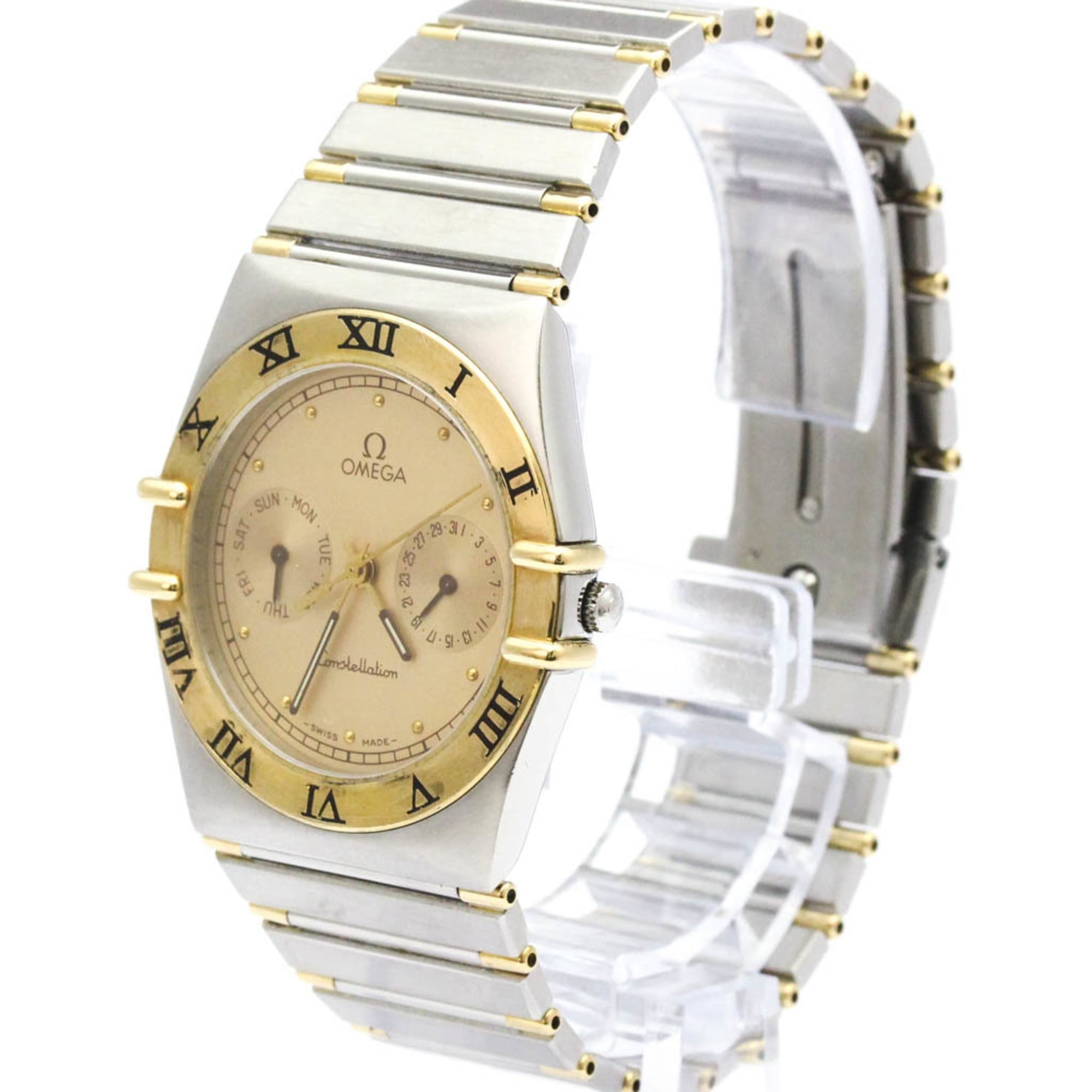 Omega Constellation Day-Date 18K Gold & Steel Quartz Mens Watch — O3961070