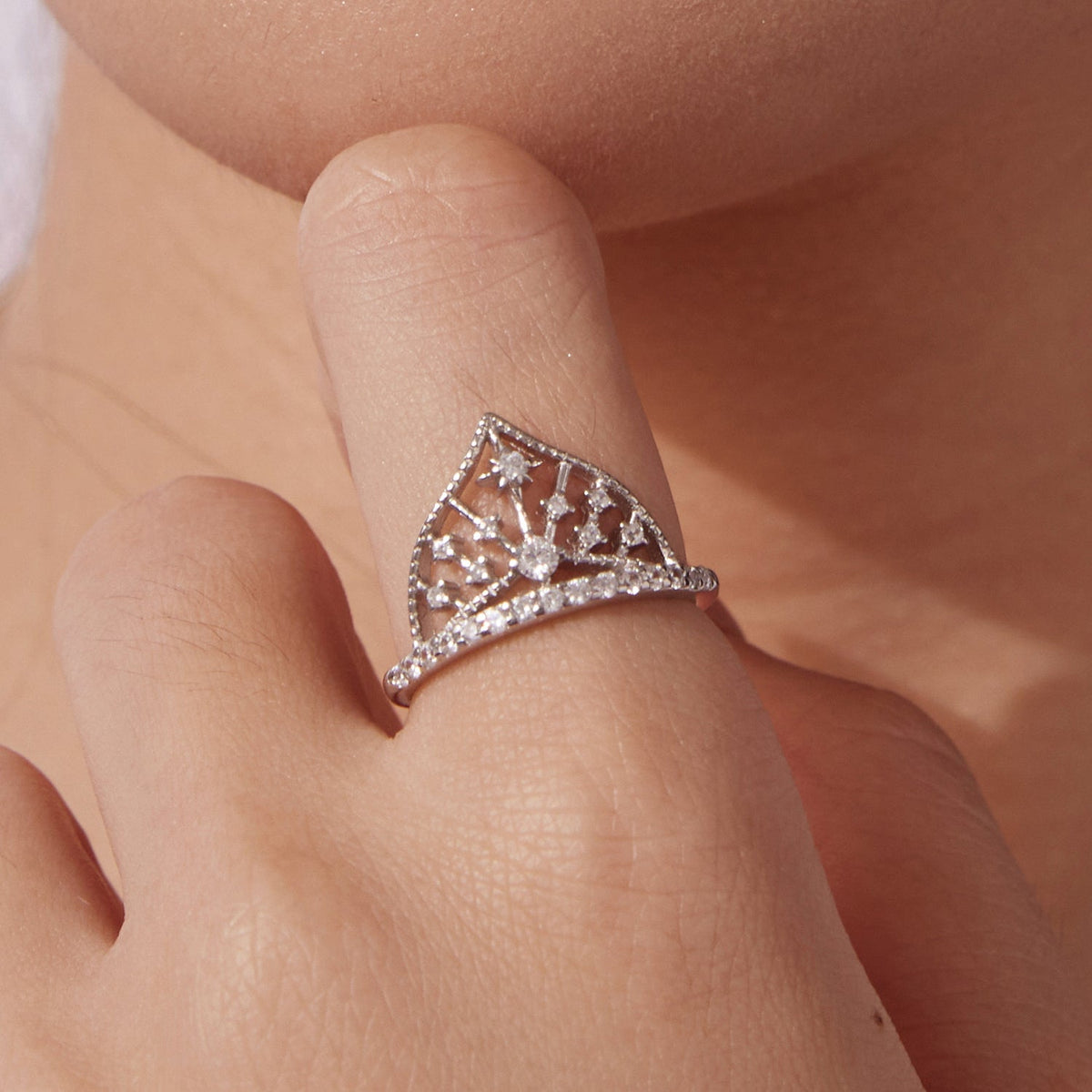 925 Sterling Silver White Gold Plated Ring with Pavé Setting CZ Size 6 for Women