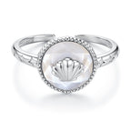 925 Sterling Silver White Gold-Plated Ring with Nacre Pendant - Style E for Women