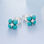925 Sterling Silver Earrings with Synthetic Turquoise and CZ in Oxidized Finish