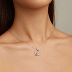 925 Sterling Silver Adjustable Moonstone Necklace with CZ Accents for Women