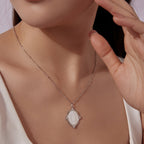 925 Sterling Silver Necklace with White Gold Plating, 40+5cm Length, CZ & Mother of Pearl Pendant for Women