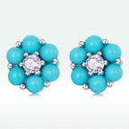 925 Sterling Silver Turquoise Pavé Setting CZ Earrings for Women