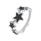 925 Sterling Silver Oxidized Rings with Pavé Setting CZ, Size 6.0 for Women