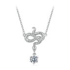 925 Sterling Silver Moissanite 0.50 Carat Necklace with CZ Pavé Setting in White Gold, 40+5cm for Women
