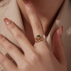 925 Sterling Silver Enamel Pavé Setting CZ Gold Plated Ring for Women