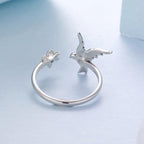 925 Sterling Silver White Gold Plated Enamel Transparent Glass Bird Ring for Women